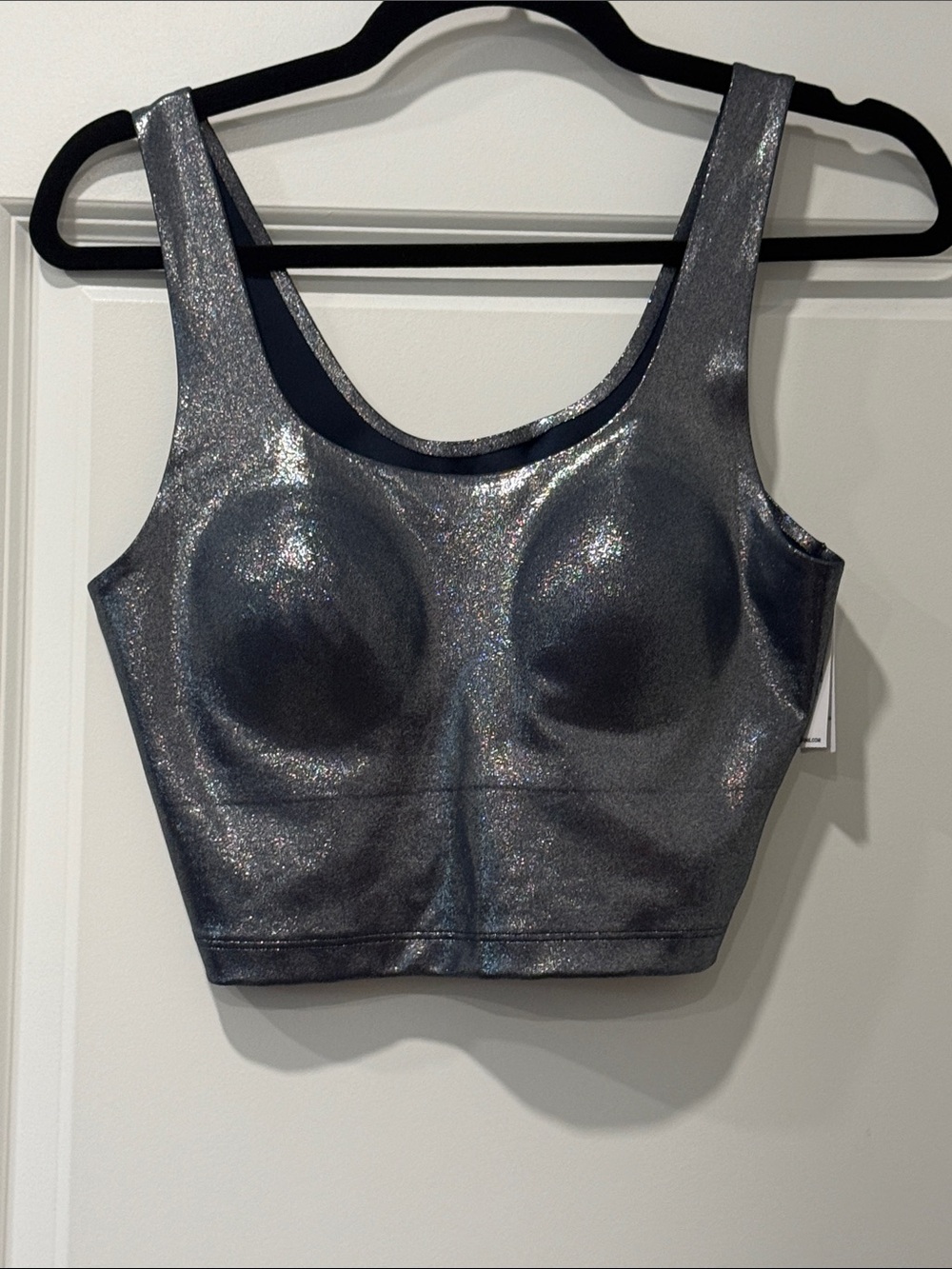 PINK Victoria's Secret Metallic Silver Shimmer Cropped Sports Bralette